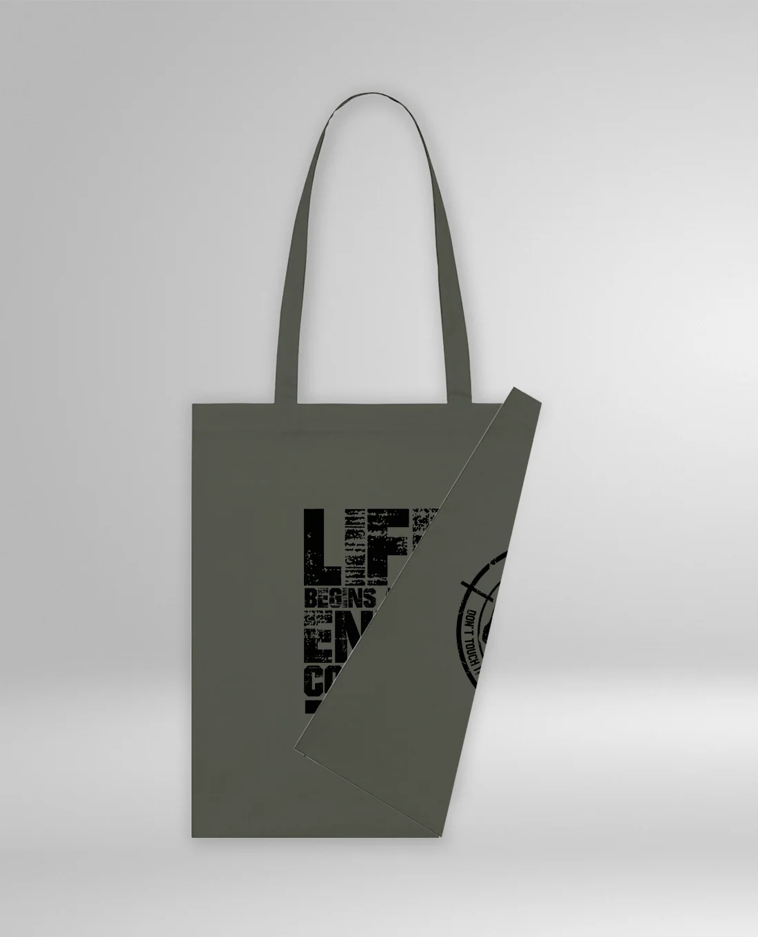 BAUMWOLLTASCHE LIFE BEGINS & 100% BADASS